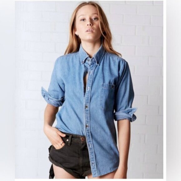 One Teaspoon Vintage Denim Button Down Shirt Chambray medium wash Blue XS - Picture 1 of 15